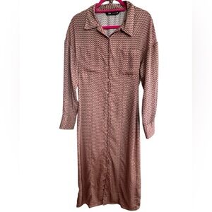 Zara Brown Geometric Long Sleeve Dress